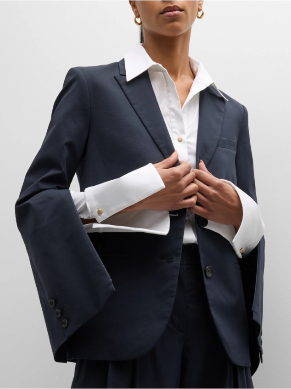 NWT $695 TWP Stretch Cotton Boyfriend Blazer with Zip Sleeves